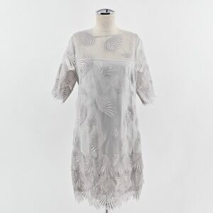 Yoana Baraschi Cocktail Dress Size‎ 8 Gray Sheer Overlay Floral Embroidered